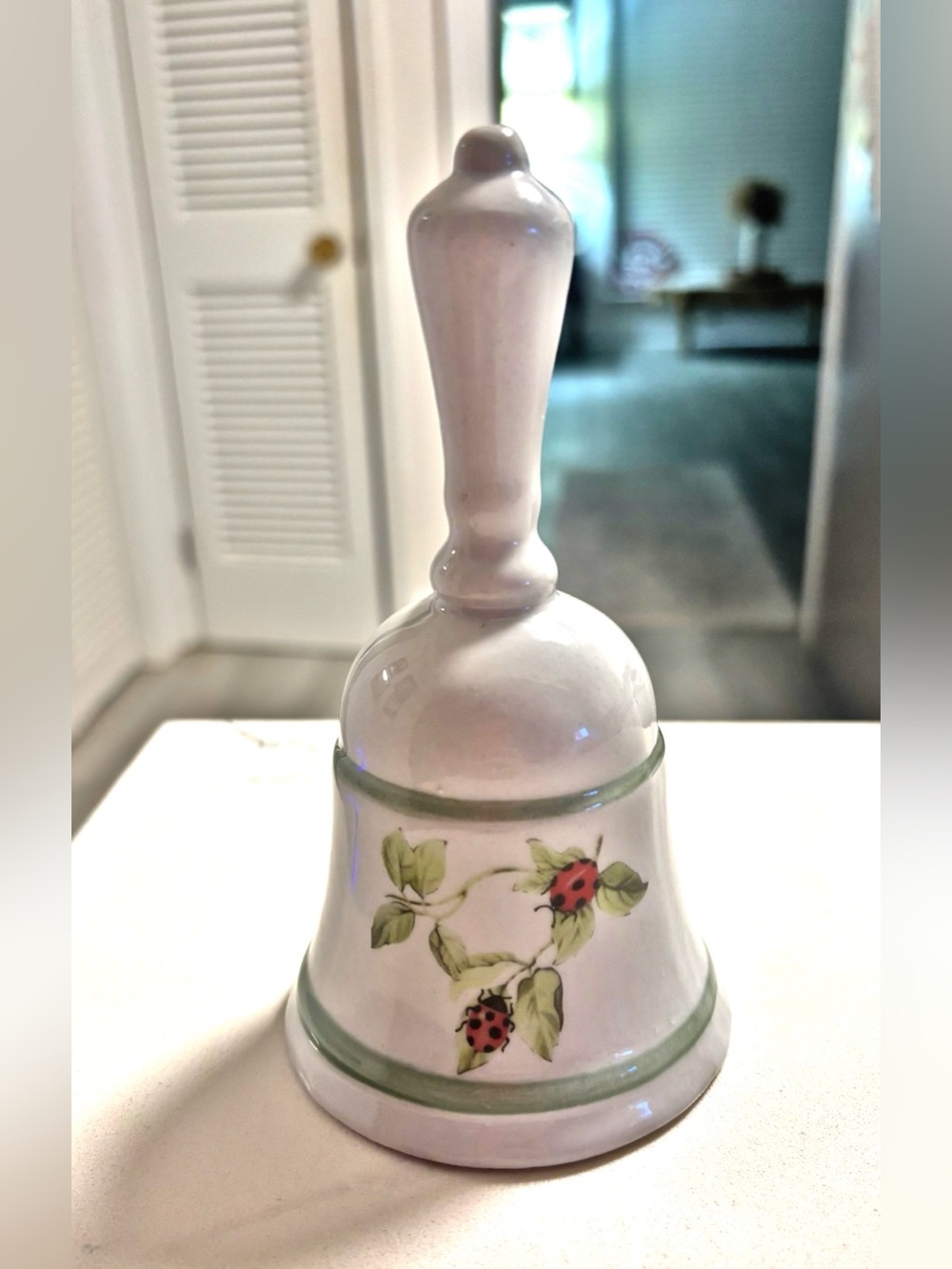 Vintage Porcelain Hand Bell with Ladybugs